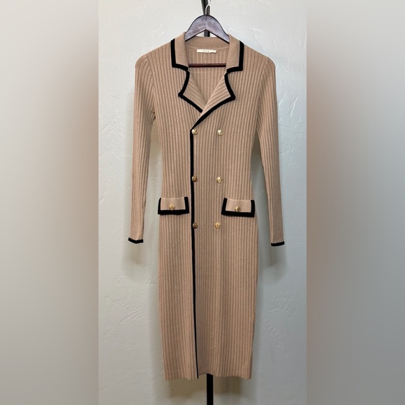 THE VERONA KNIT DRESS WITH CONTRAST -Size M- Mocha NWOT - Picture 2 of 9